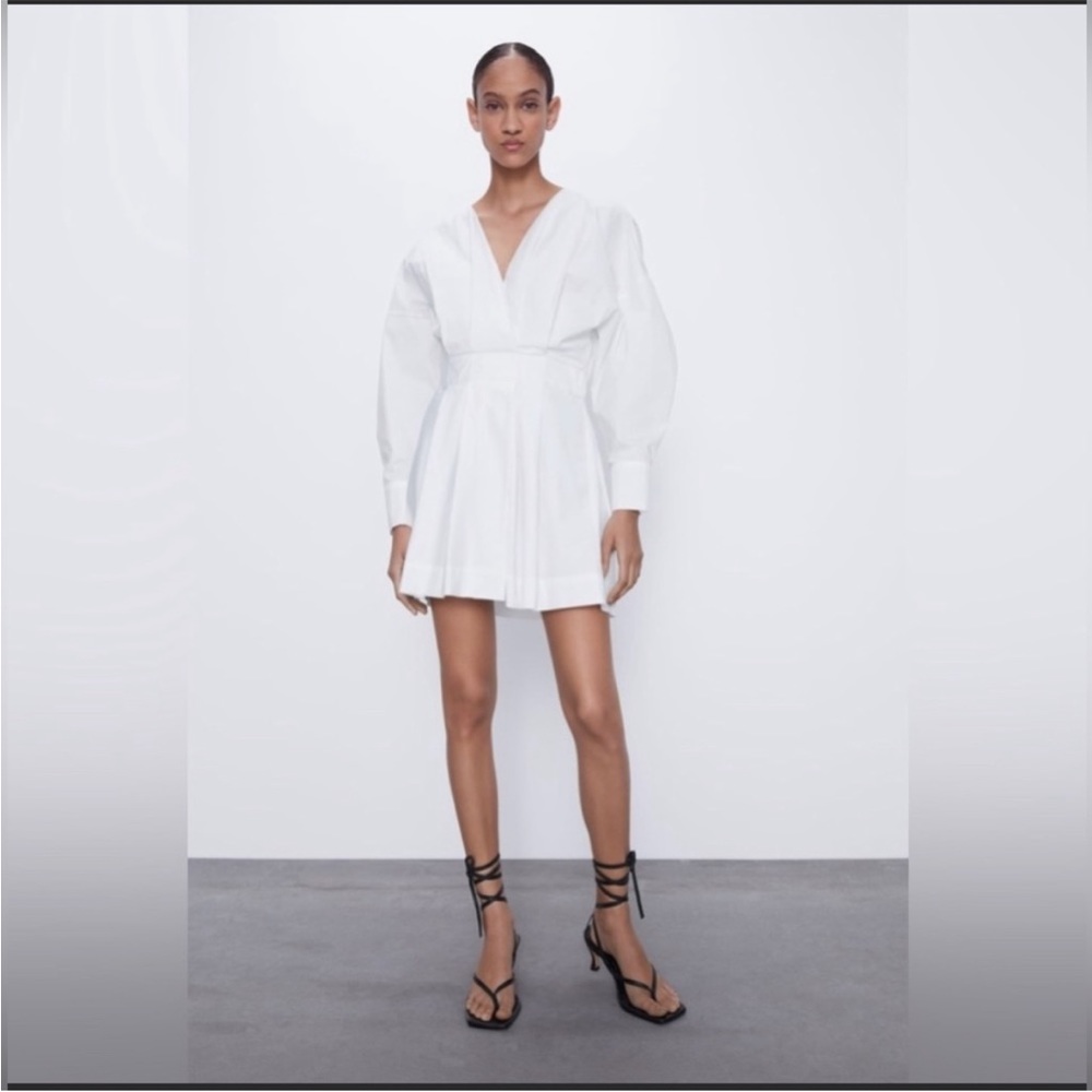 Zara Poplin Long Sleeve White Dress